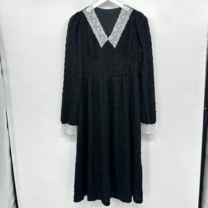 Dazy Dress Size Large Black Textured Long Sleeves Lined‎ Gothic Allure Witchy
